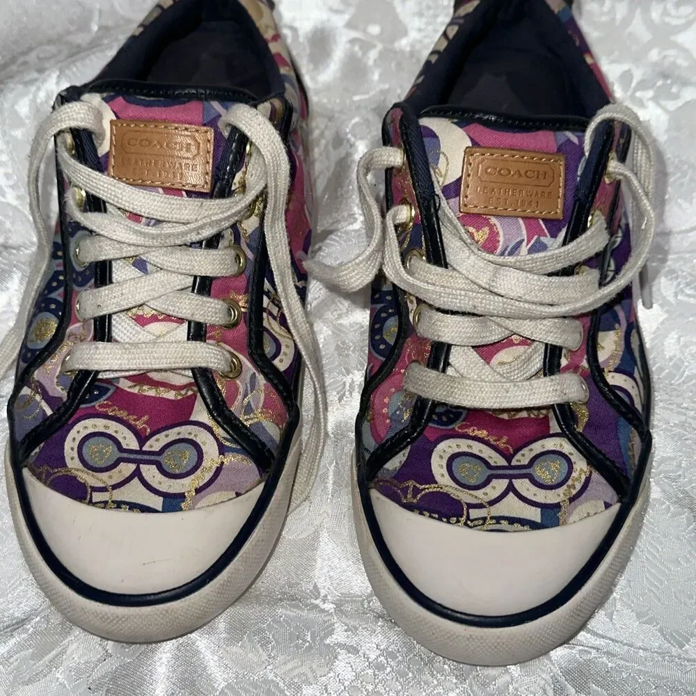 Coach Barrett Poppy Sneakers  Woman Sz 7B Purple/Dk Blue/ Fuschia/Multi Lace Up